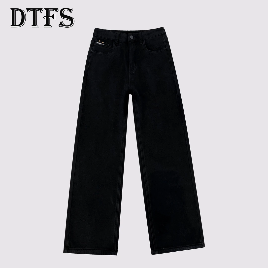 冬款高腰百搭显瘦窄版牛仔加绒直筒裤女孩牛仔裤16055-5