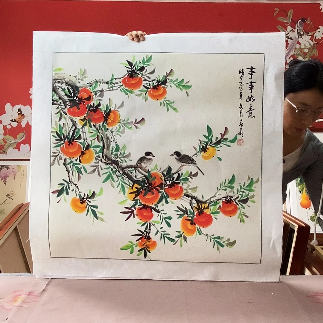 国画手写手绘国画作品带框包邮82✖️82