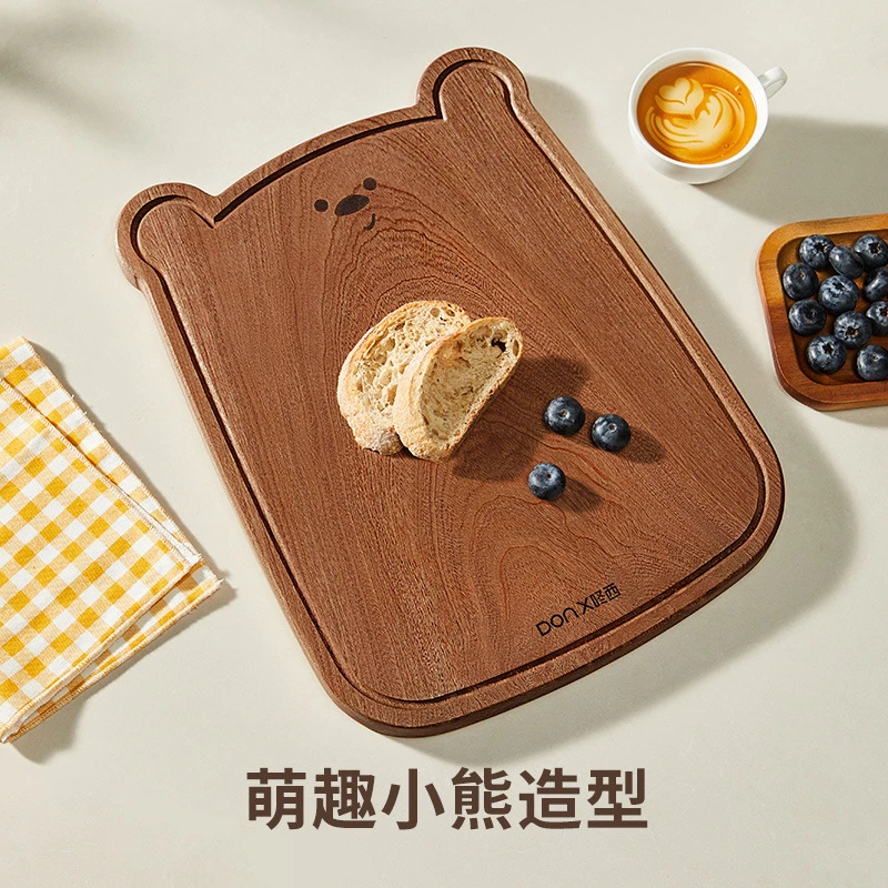 小熊乌檀木整木菜板厨房家用放茶具水杯水果可爱萌趣宝宝辅食砧板