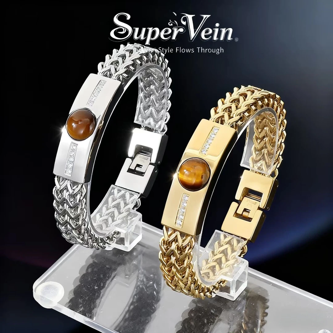 钛钢手链 嘻哈镶钻手饰欧美个性复古手链男士镶弯牌明星同款饰品