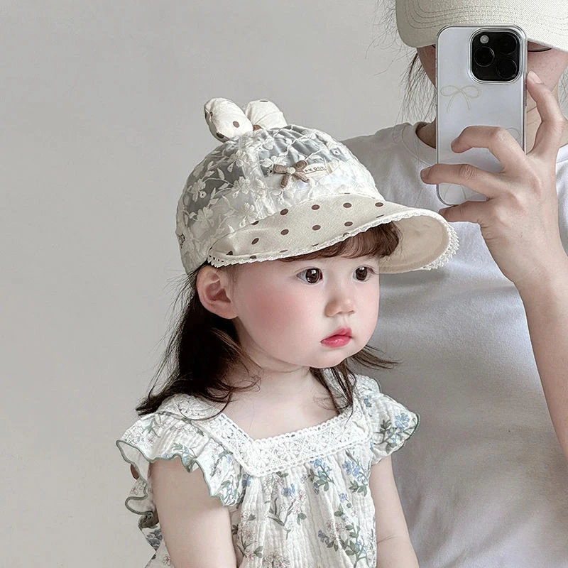 宝宝帽子春夏款蕾丝鸭舌帽婴幼儿大檐防晒帽韩版洋气遮阳帽公主帽