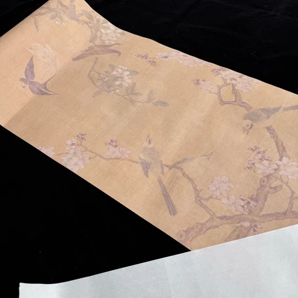 【纳米元代海棠山鸟长卷】大风堂纳米半生熟毛笔书法国画作品宣纸