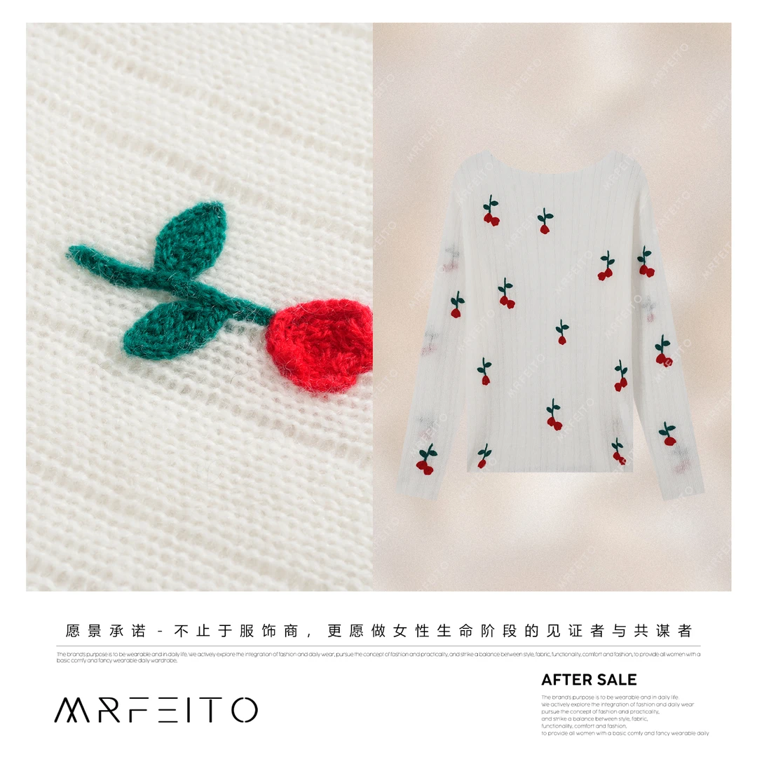 MRFEITO菲爷驾到【樱趣】山羊绒樱桃刺绣柔软透气毛衣H35M02Q33427