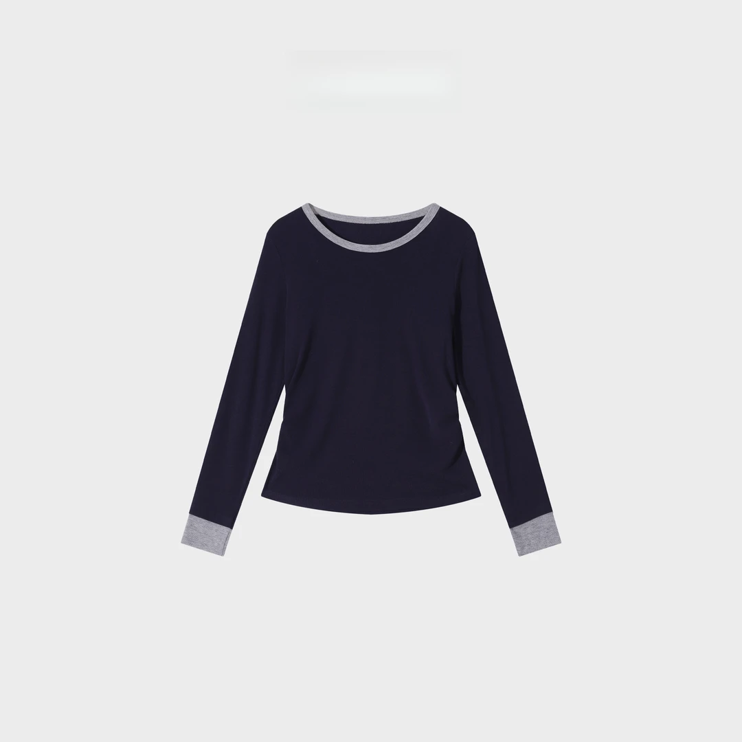 撞色圆领长袖T恤 M- 30492