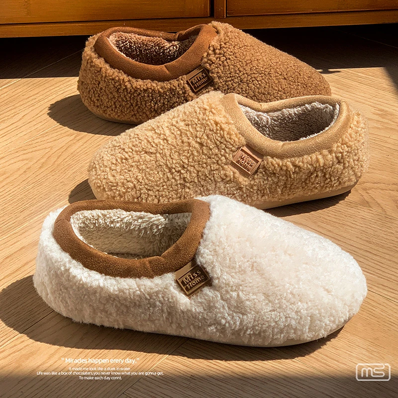 居家轻便舒适秋冬季户外复古时尚加绒毛茸茸甜美温柔棉鞋女款