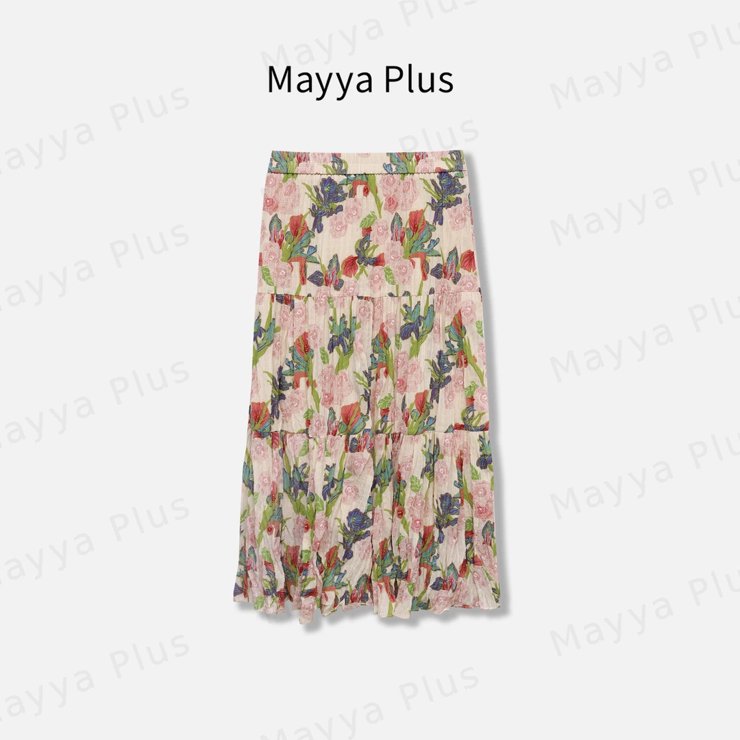 【梵高花镜】Mayya Plus麦芽定制轻奢气质显瘦百搭梭织半裙32518382