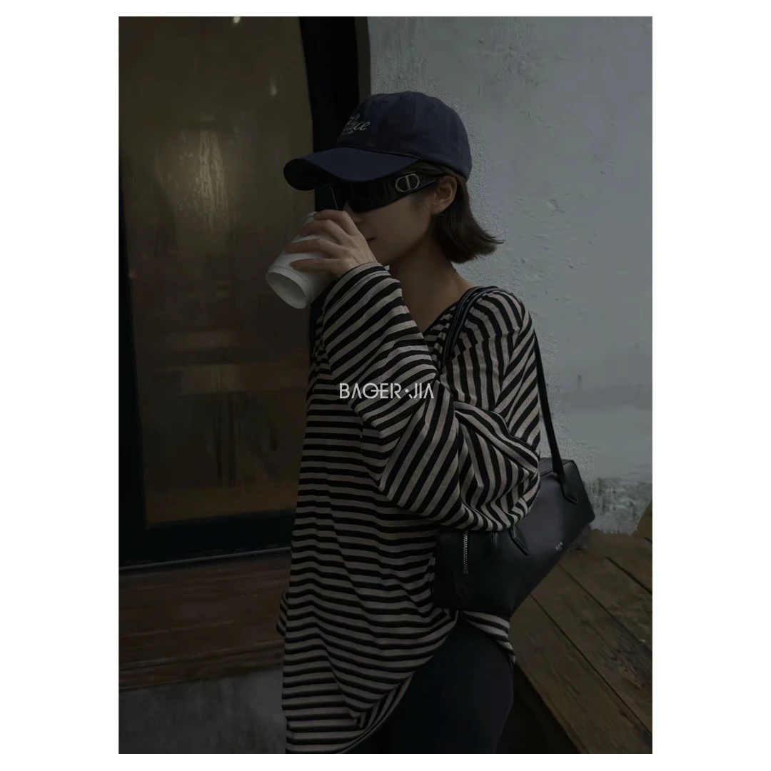 32-【百搭条纹】宝儿家含幂BL115925308NS早秋透气黑白条纹衬衫上衣