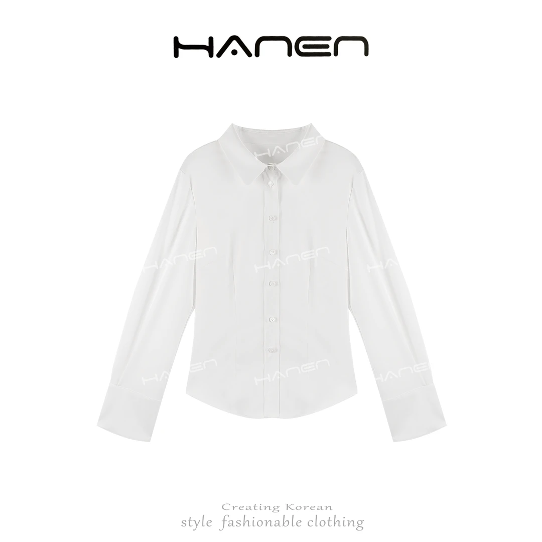 韩恩【QIANA】茉莉奶白 秋季新款气质收腰纯色长袖衬衫qianw97