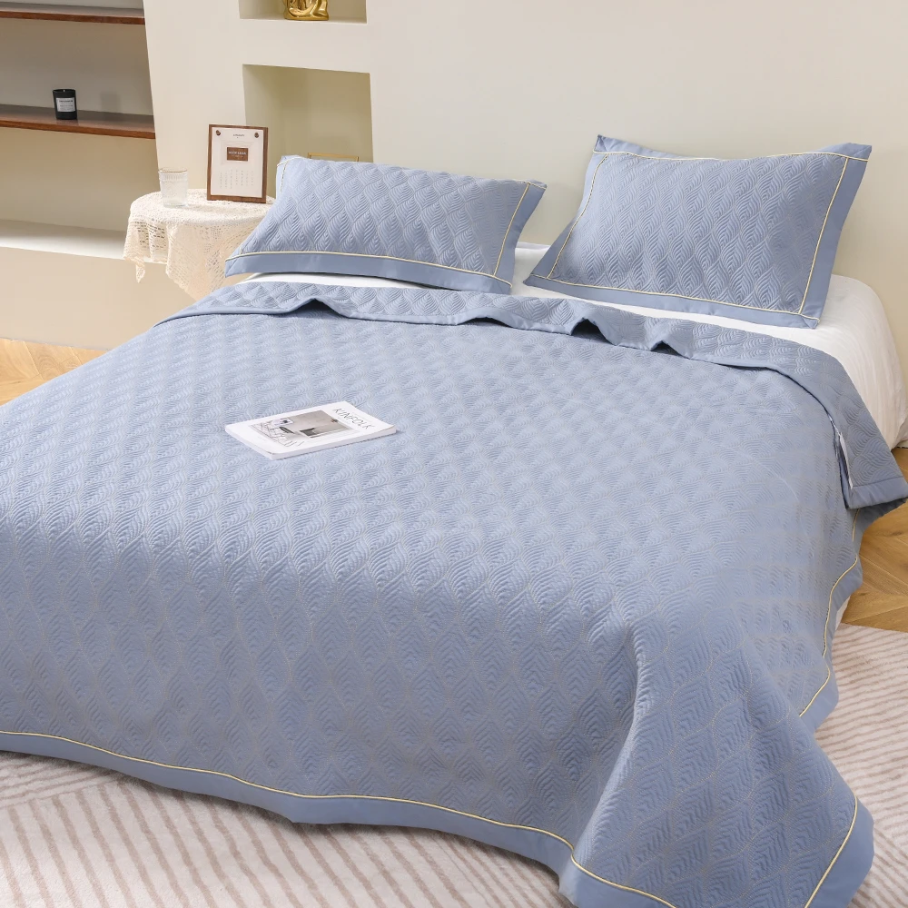 【孔雀羽-清雅灰】四季轻奢双面可用万针绗缝多功能防滑可机洗纯色