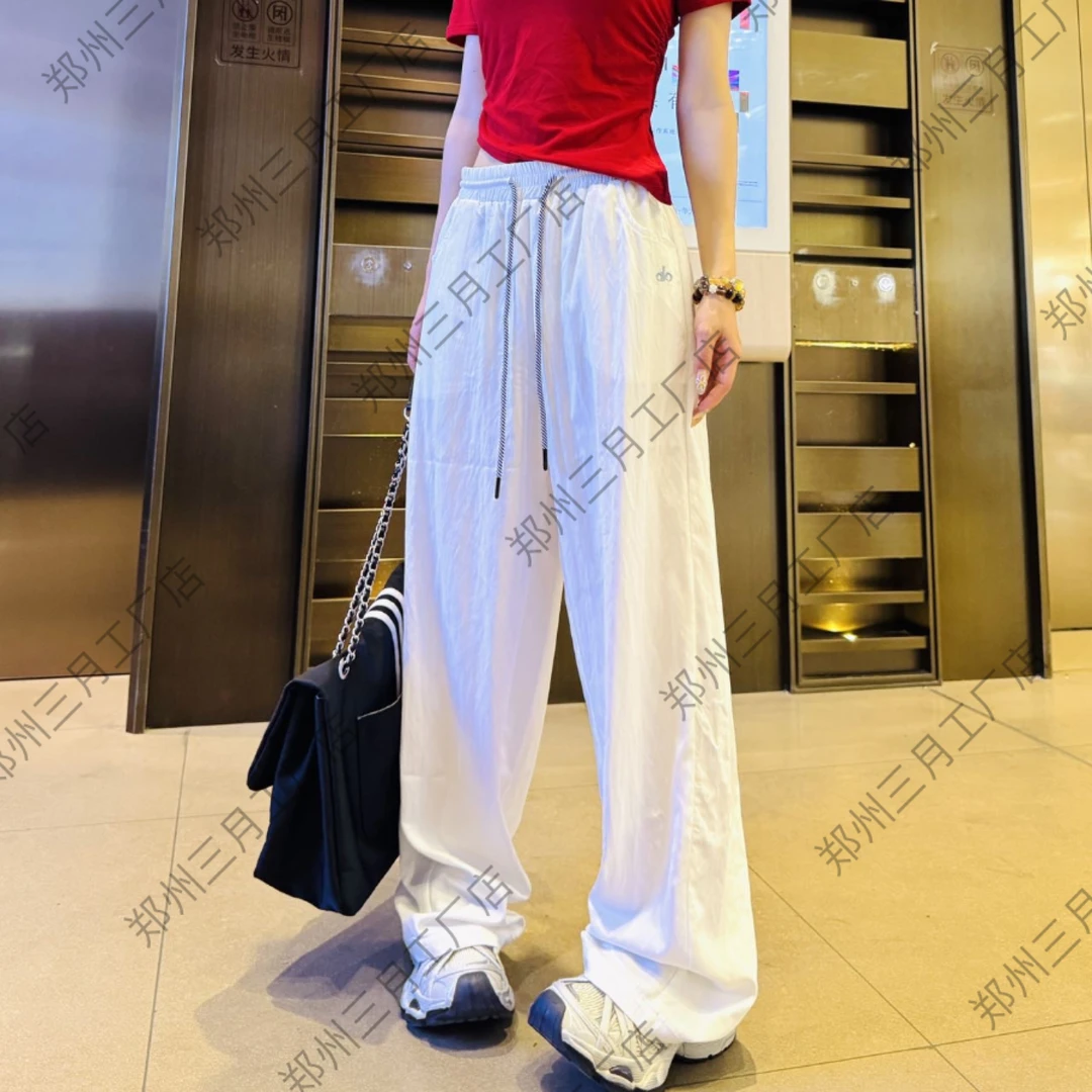 (加长)欧货纸片休闲阔腿裤女夏季新款时尚高腰显瘦松紧腰直筒裤