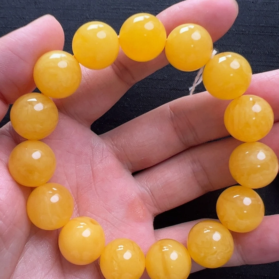 未镶嵌琥珀裸石焦皮橘红圆珠手串14mm