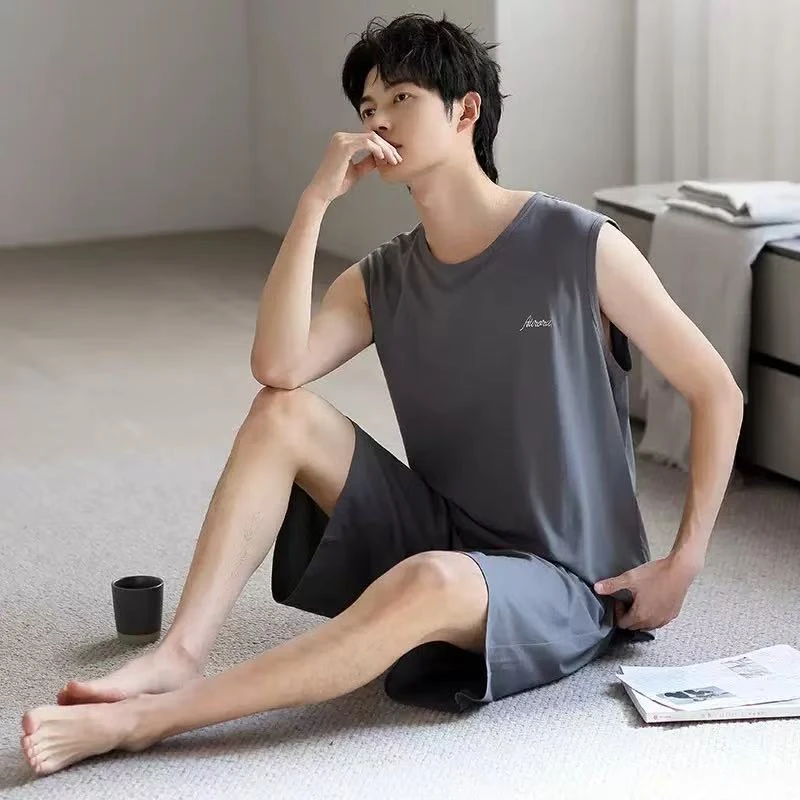 鑫燃KIKI#【凉感】超柔背心无袖薄款男款家居服套装 1912#  LULU