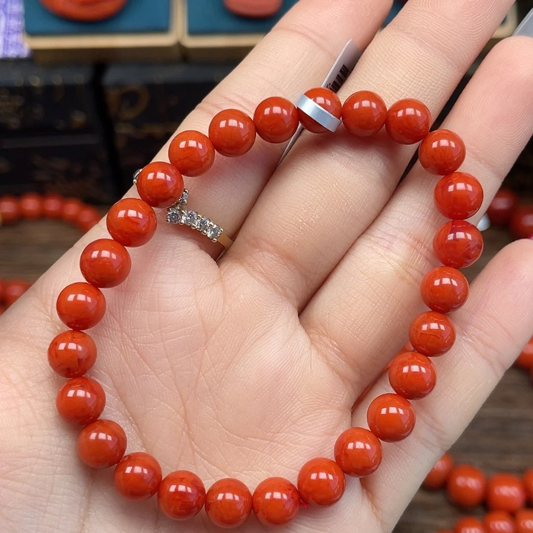 南红玛瑙未镶嵌手串瓦西满肉柿子锦卡7mm+