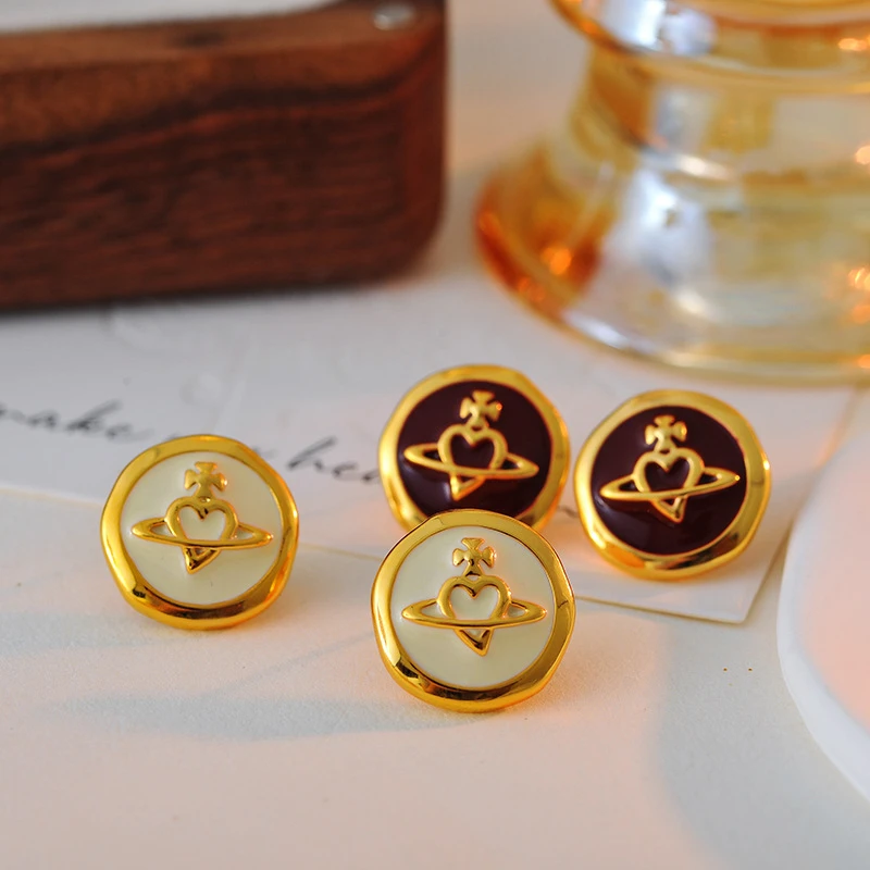 合金耳饰 171号环绕星球珐琅滴釉耳环2025年复古法式耳钉港风耳饰