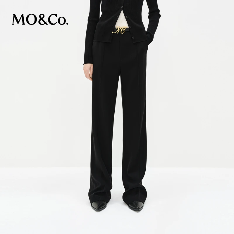 MOCO休闲裤2025春新品长直筒及地立体中线中腰附腰带MBE1PATT01