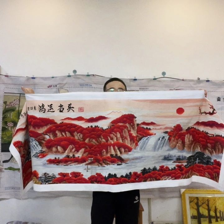 棉手工十字绣成品两米鸿运当头