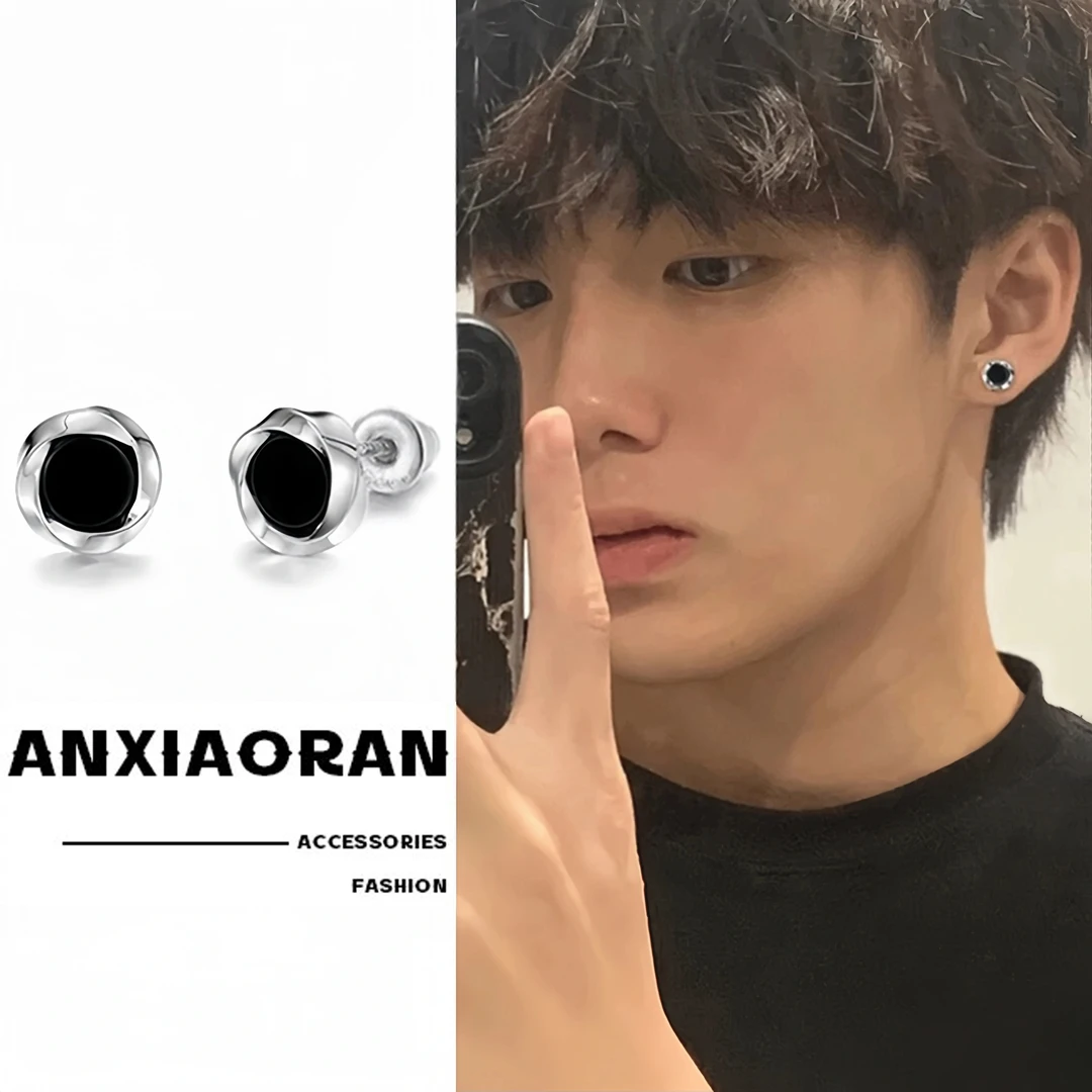 合金锆石耳饰 莫比乌斯耳钉男黑色耳环高级感美式痞帅潮流简约ins