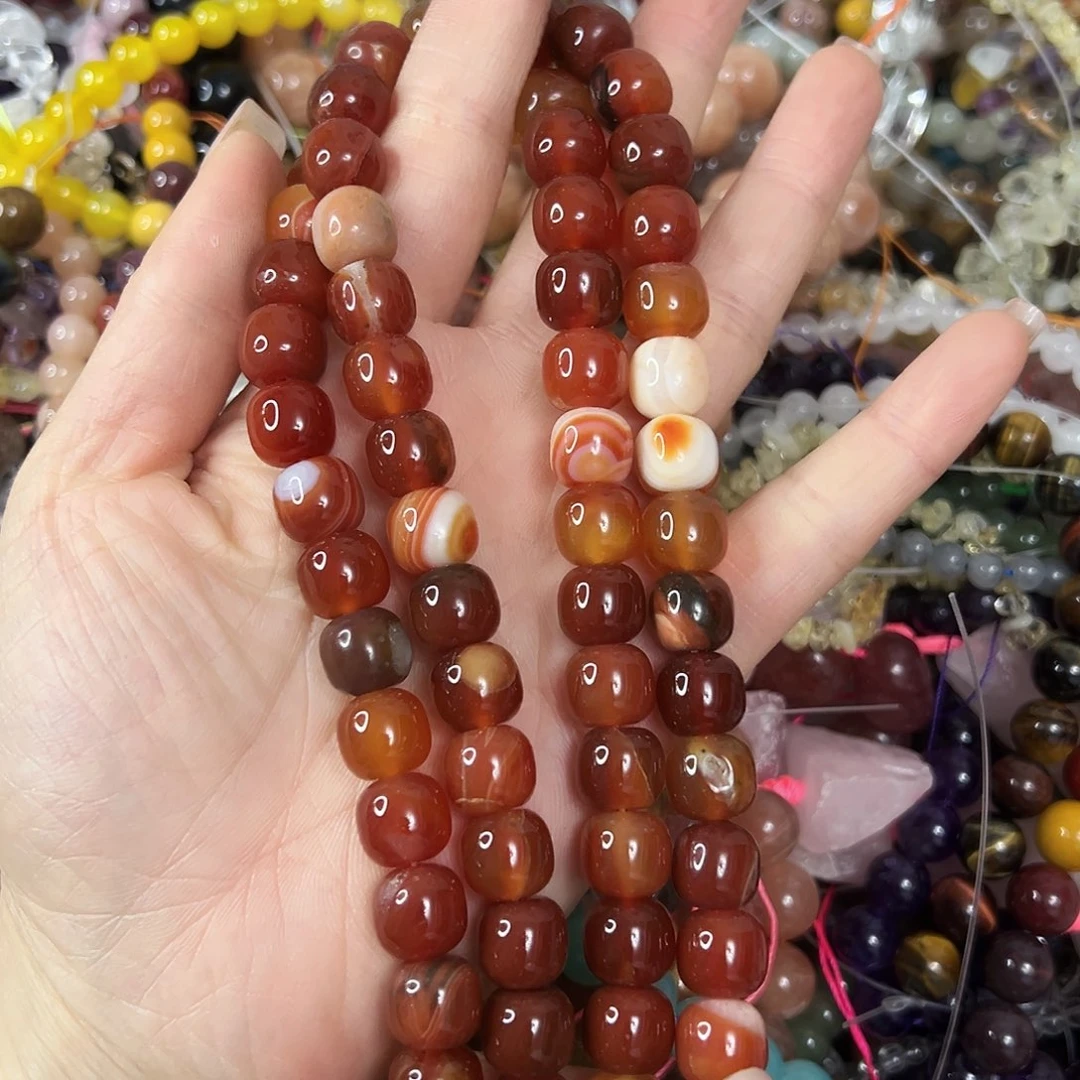 玛瑙/玉髓未镶嵌珠宝半成品，卡10玛瑙老型珠一条