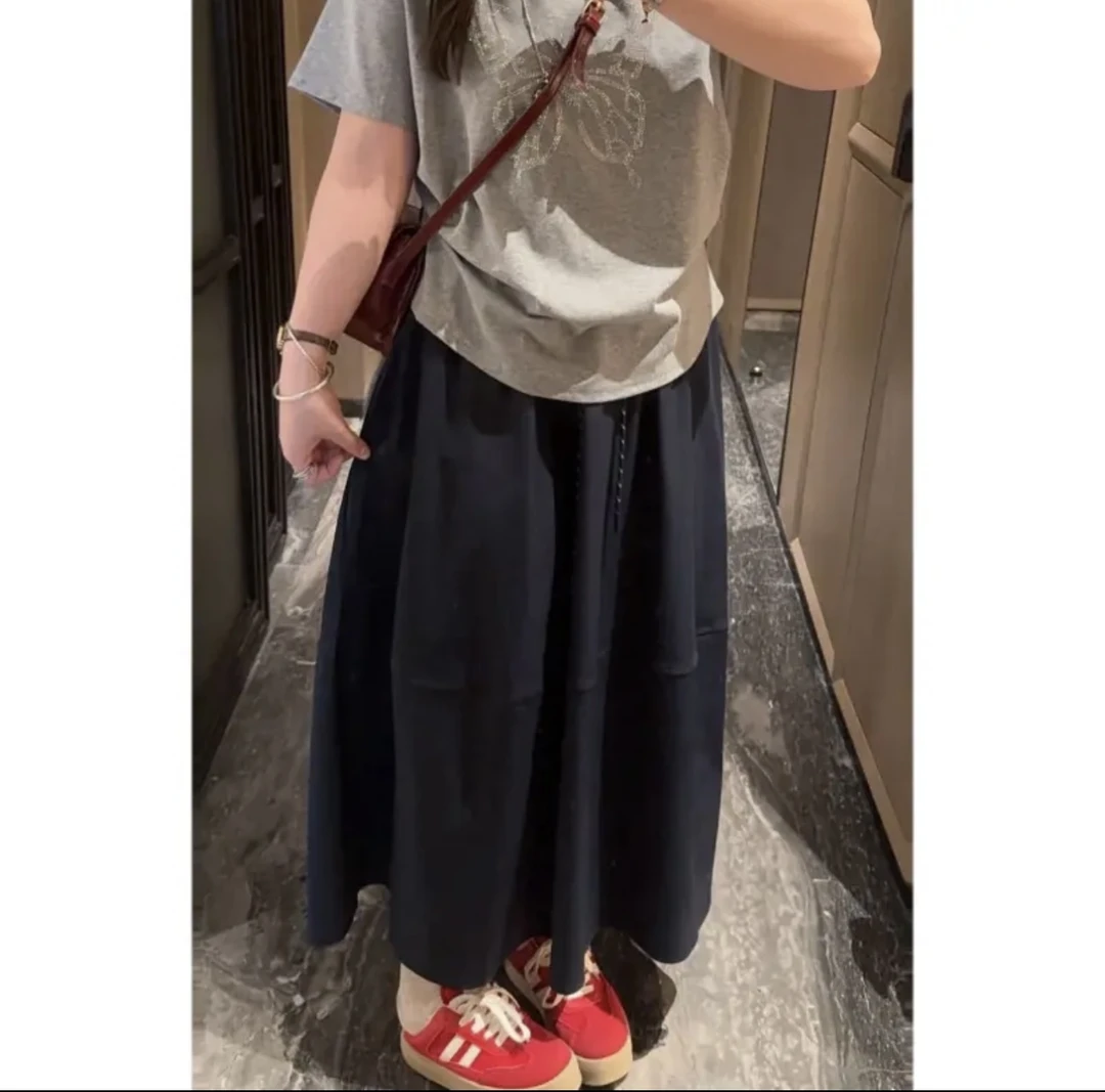 2025夏季新款夏装大码胖mm女装新款a字裙松紧腰抽绳修身显瘦半身