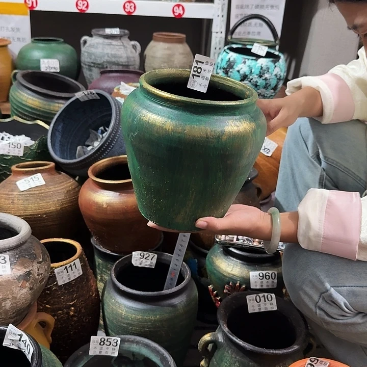 瑕疵绿色坛子181高度20口径15