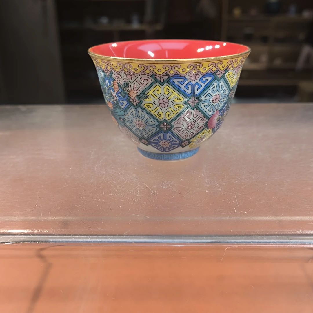 德化云仓 珐琅彩杏山几何花纹反口主人杯-5227（直播专享）