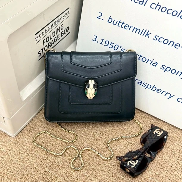 95新 BVLGARI/宝格丽 黑色蛇头woc链条包