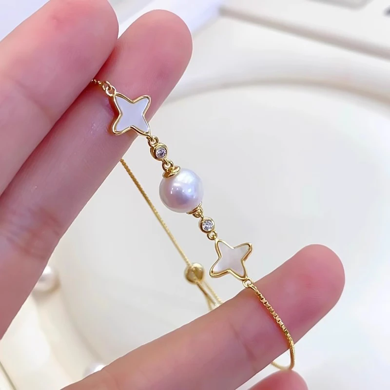 S925银淡水珍珠8-9mm手链 星芒设计款银手链