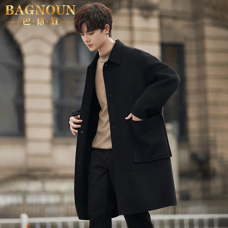 巴格奴毛呢大衣男士秋冬新款时尚高端翻领双面羊毛中长款加厚外套