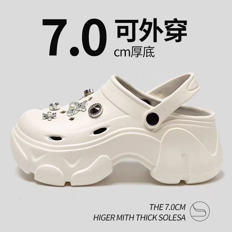 钻石熊洞洞鞋女款夏季2025新款外穿厚底增高沙滩防滑高级感凉鞋女