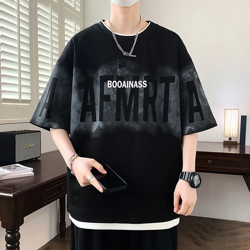 冰丝夏季青少年短袖t恤男新款大童潮牌夏天高中初中学生宽松半袖