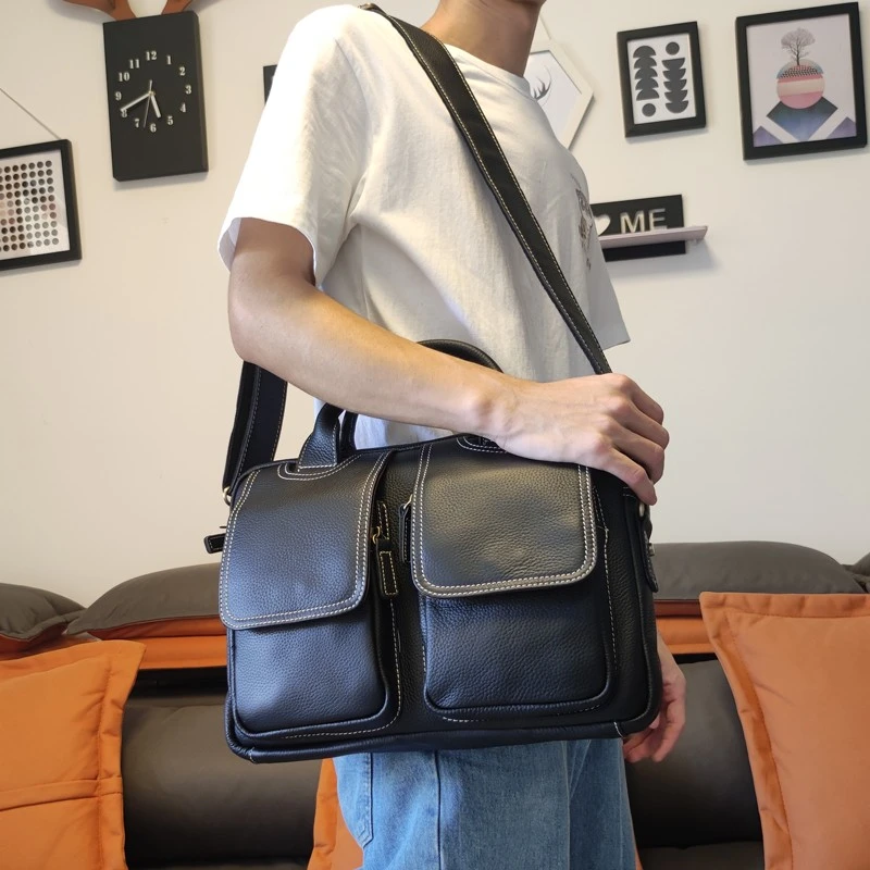 真皮手袋男士商务通勤包第一层牛皮男士肩包休闲多功能斜挎包公文