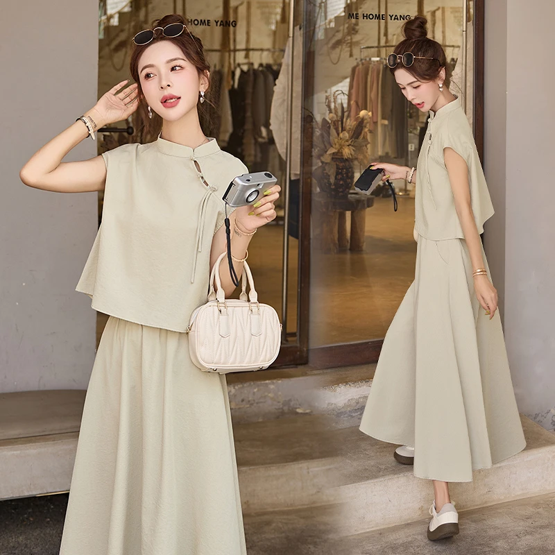 新中式国风休闲套装裙女2025年夏季新款设计感显瘦半身裙两件套潮