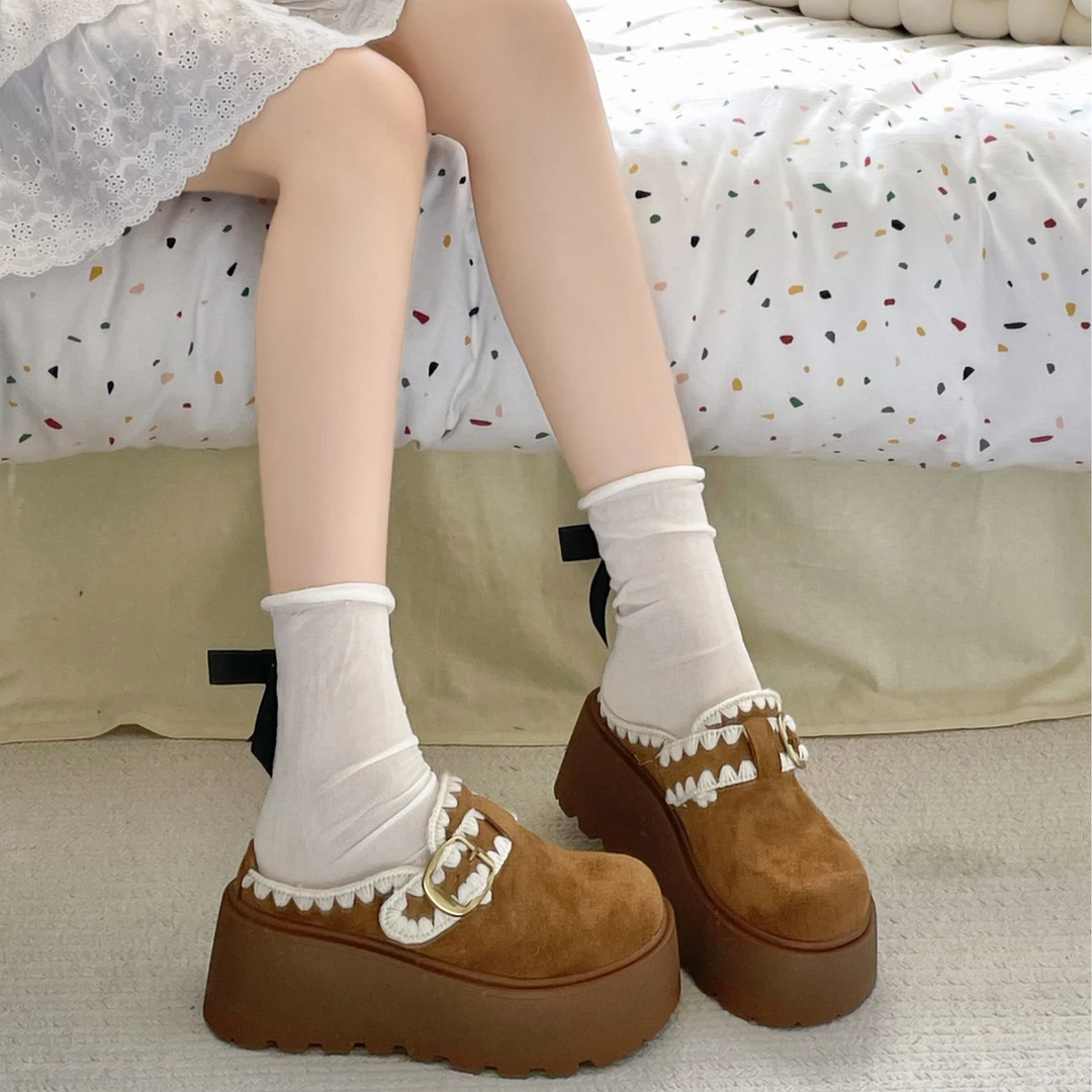 南在南方女春秋复古港风圆头刺绣学院风休闲风厚底编织包头拖