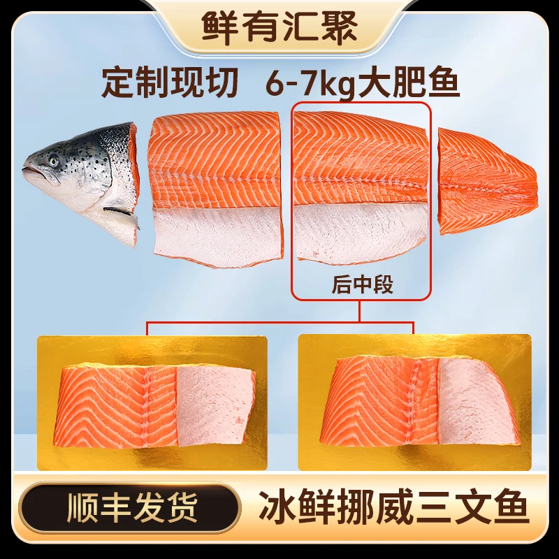 【定制现切】鲜有汇聚挪威冰鲜三文鱼刺身新鲜整条现切H111（中后段）