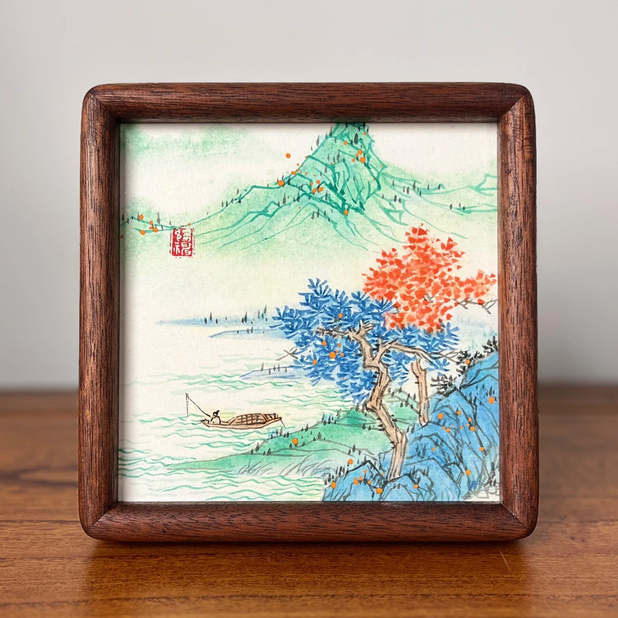 【山水田园】15纯手绘国风摆件新中式客厅家居装饰画手绘艺术摆台