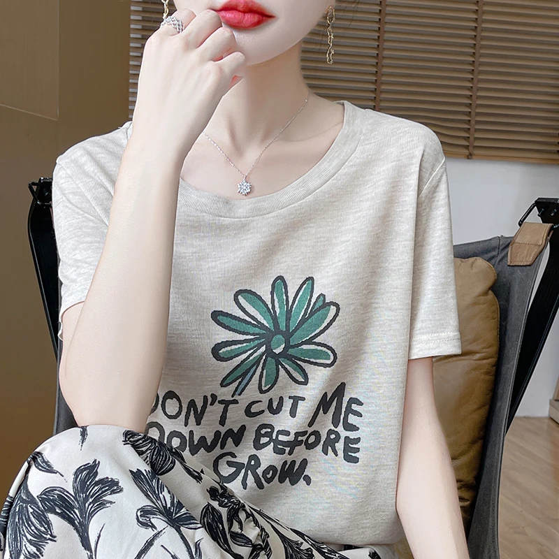 100%莱赛尔天丝夏季薄款圆领短袖宽松版时尚百搭T桖