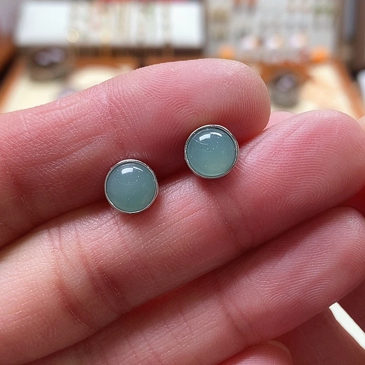 翡翠耳饰银S925镶嵌高品质翡翠耳饰银镶