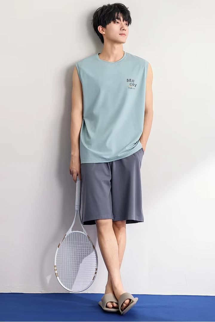 25518男士家居服冰爽棉睡衣砍袖家居服套装