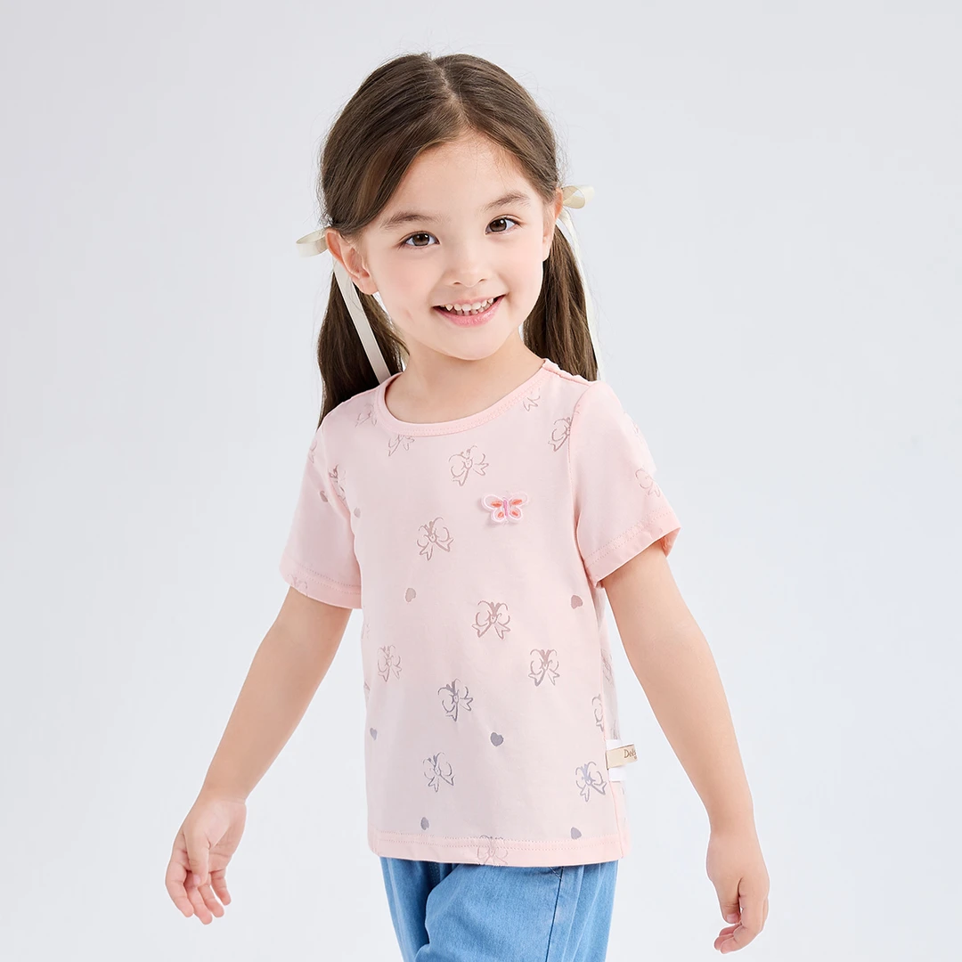 笛莎婴幼女童T恤夏季韩系简约蝴蝶结儿童时尚休闲上衣-332420423