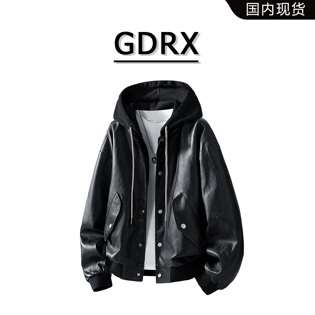 GDRX美式连帽潮流夹克男秋冬加绒保暖新款外套轻奢痞帅休闲男装