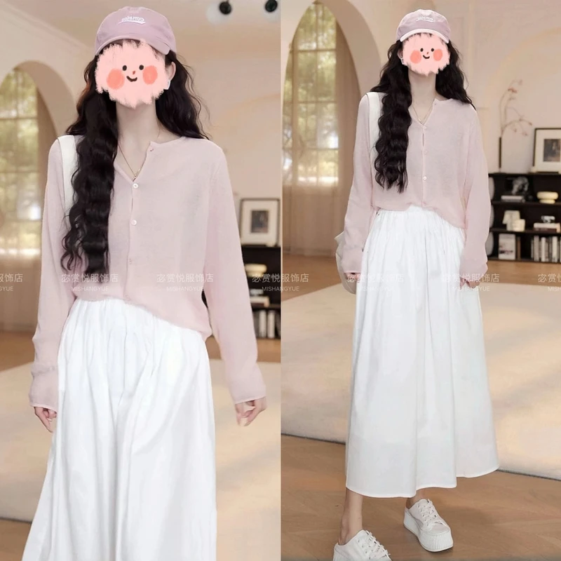 2025春季新款韩版时尚休闲显瘦气质减龄针织衫上衣+半身裙两件套