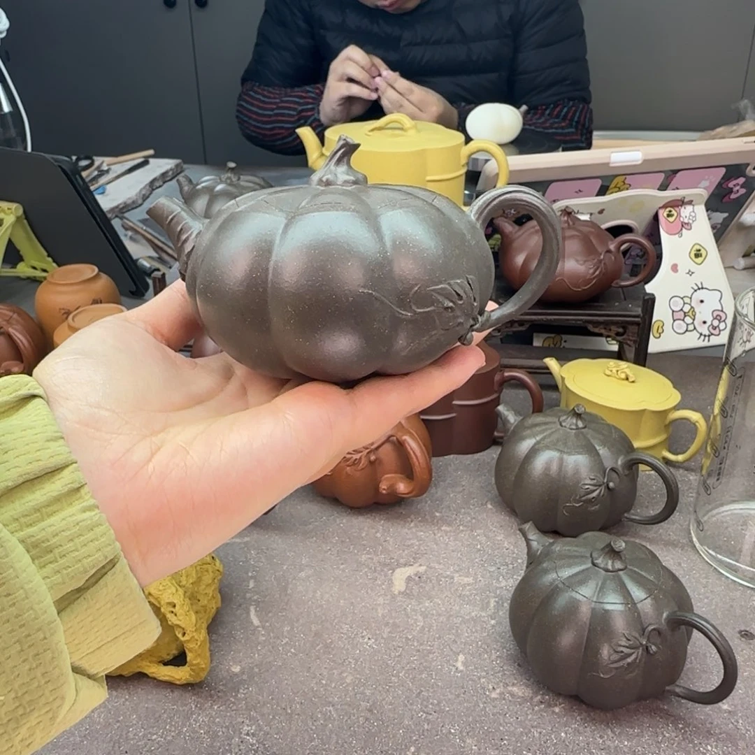 紫砂茶壶宜兴紫砂青灰段泥高南瓜