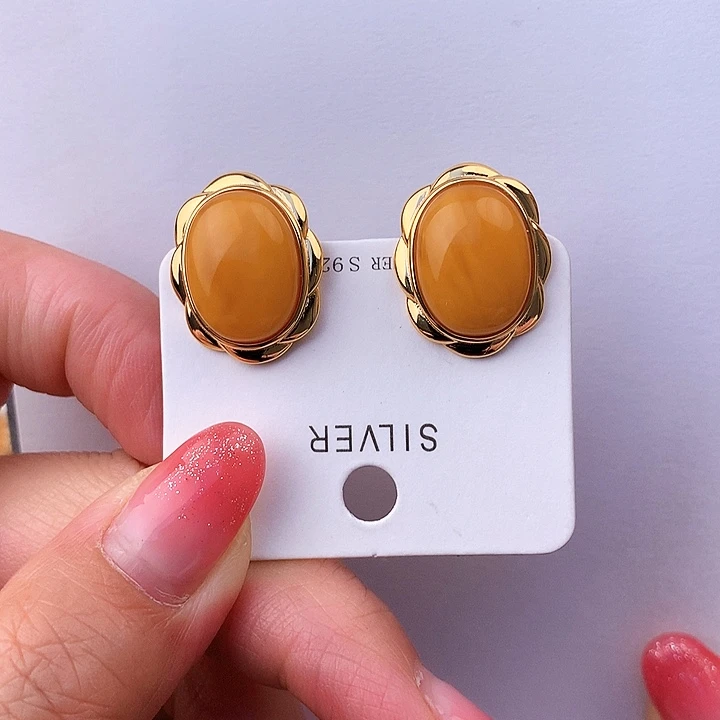 银S925镶嵌蜜蜡耳饰耳饰