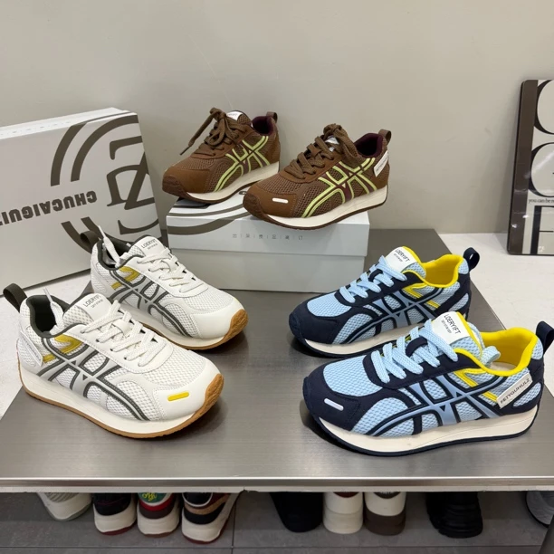 2025年新款时尚拼色四季网面阿甘鞋透气百搭舒适运动休闲鞋