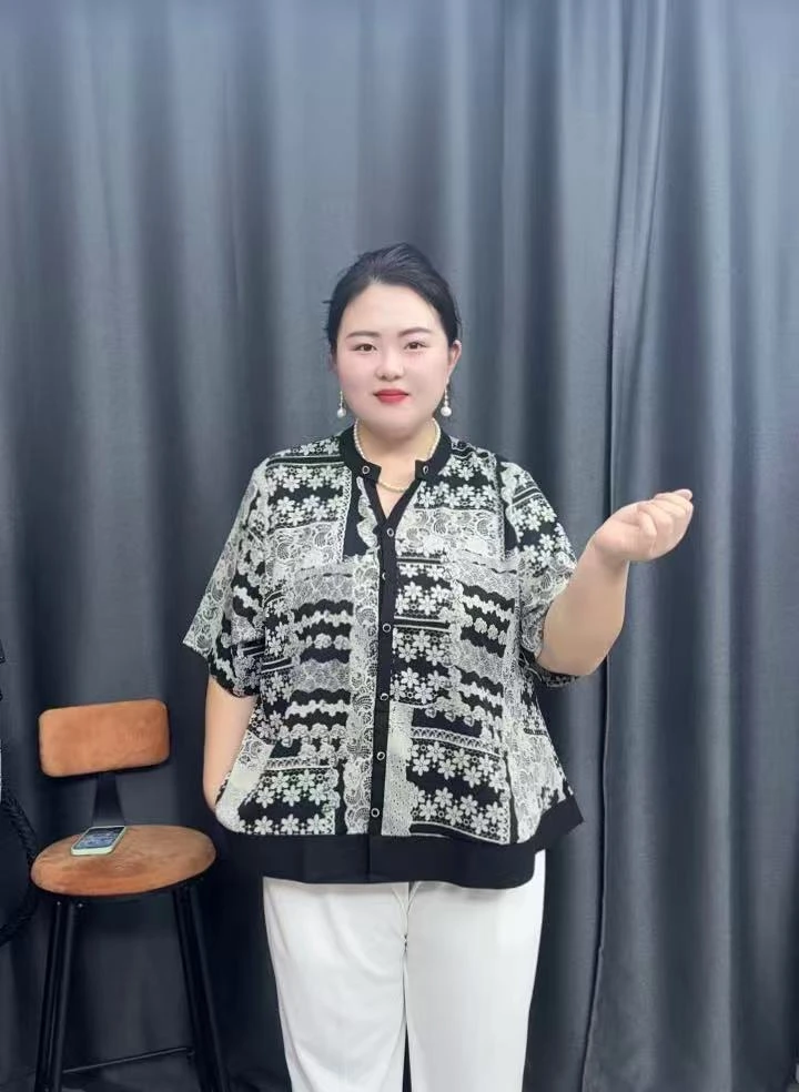 120-240斤特大码夏季水墨画开衫上衣中老年胖妈妈大气减龄上衣女