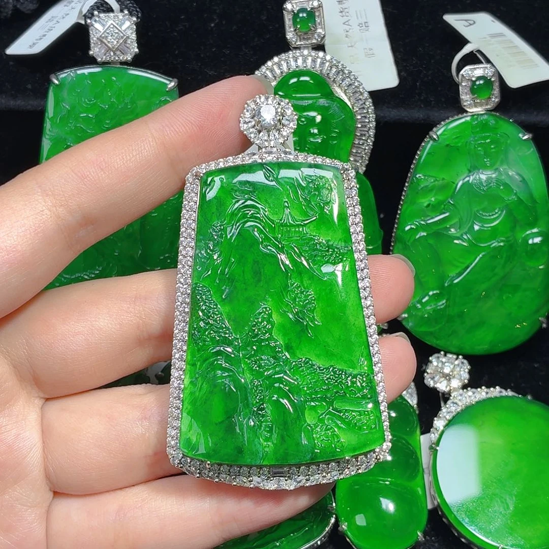 翡翠银S925镶嵌颈饰天然A货翡翠