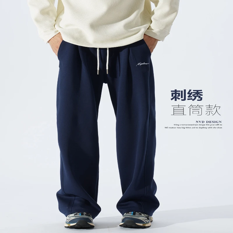 仓石一树春秋直筒男款阔腿卫裤休闲运动秋冬款长裤刺绣百搭垂感