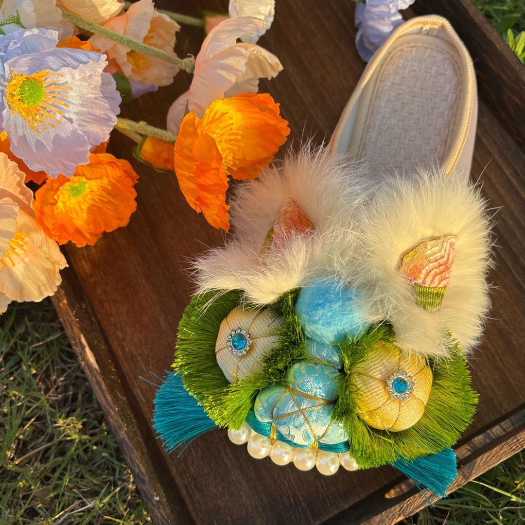 夏季新款百搭真毛虎头鞋名族风手工非遗虎头轻便舒适