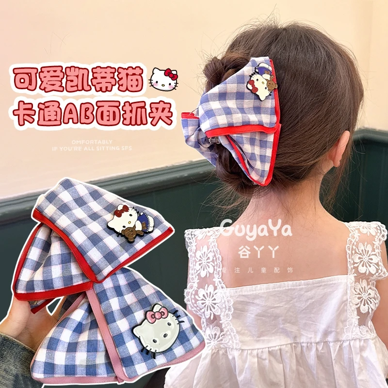 儿童KT猫撞色格子发夹后脑勺可爱抓夹小女孩高马尾夹发卡女童发饰