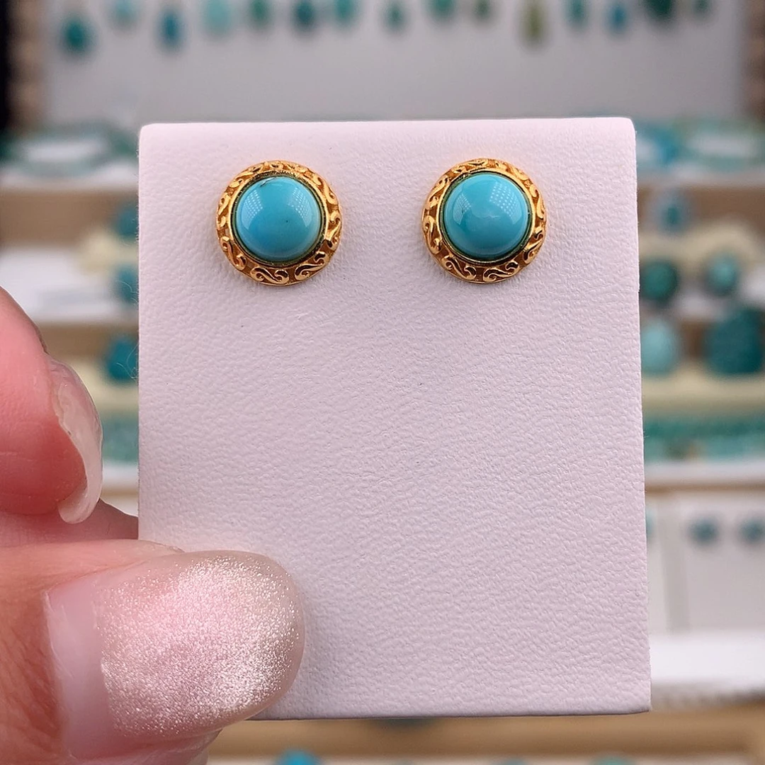 绿松石银S925镶嵌耳饰